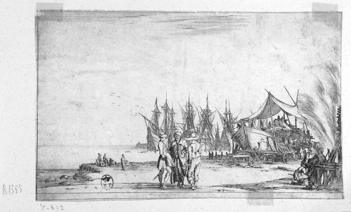 velieri in porto (stampa smarginata, serie) di Della Bella Stefano (sec. XVII)