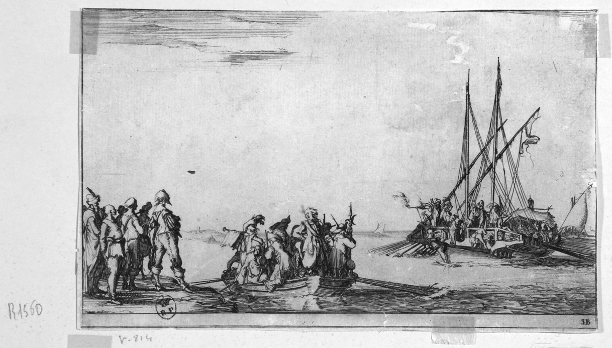 imbarco sul veliero (stampa smarginata, serie) di Della Bella Stefano (sec. XVII)