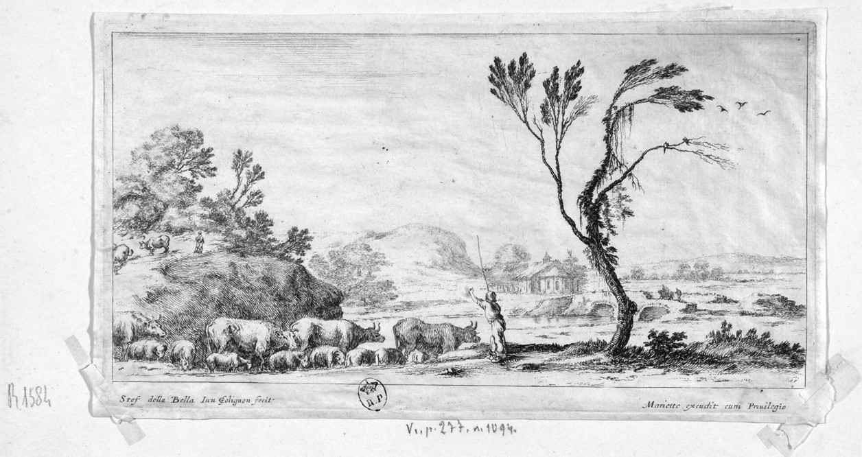 mandriano in riva al fiume (stampa, serie) di Della Bella Stefano, Collignon François (sec. XVII)
