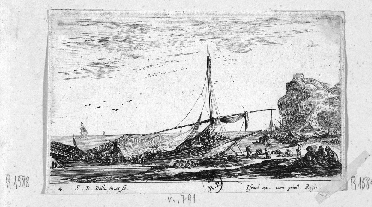 marina con veliero (stampa smarginata, serie) di Della Bella Stefano (sec. XVII)