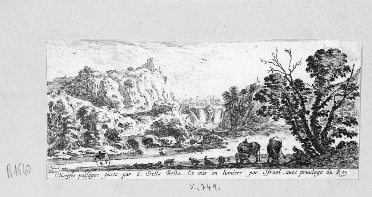 paesaggio con fiume (stampa, serie) di Della Bella Stefano (sec. XVII)