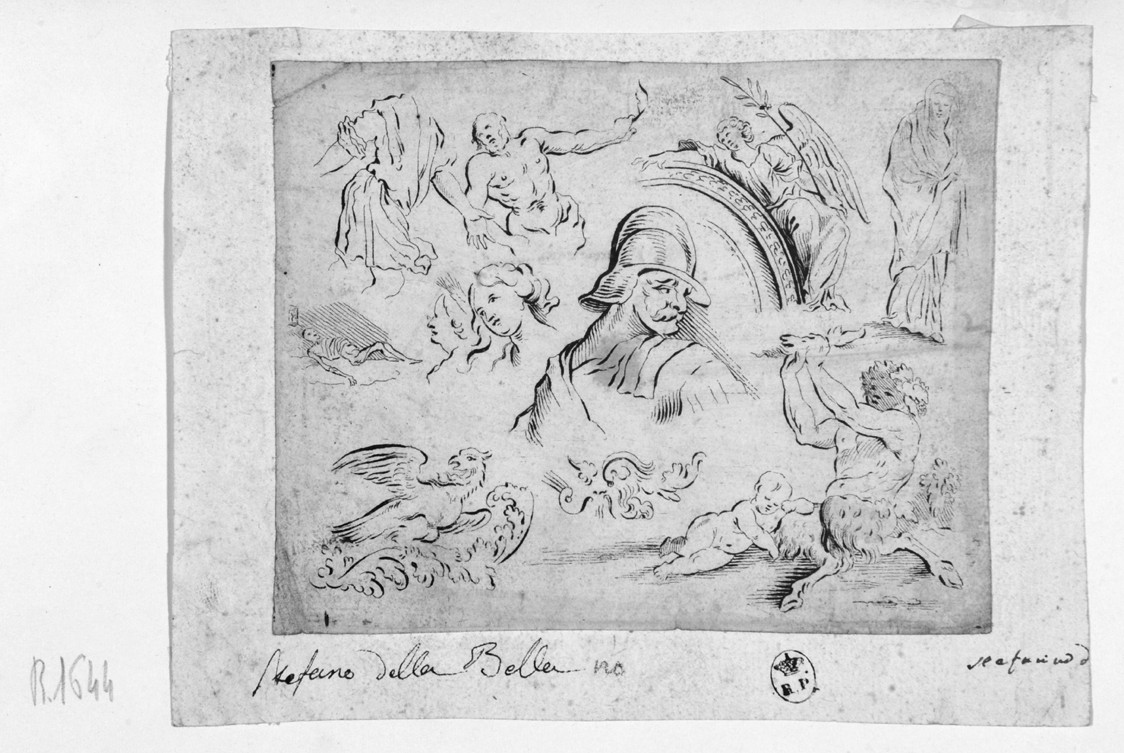 studi di figure e uccello (stampa smarginata) - ambito Italia centrale (seconda metà sec. XVII)