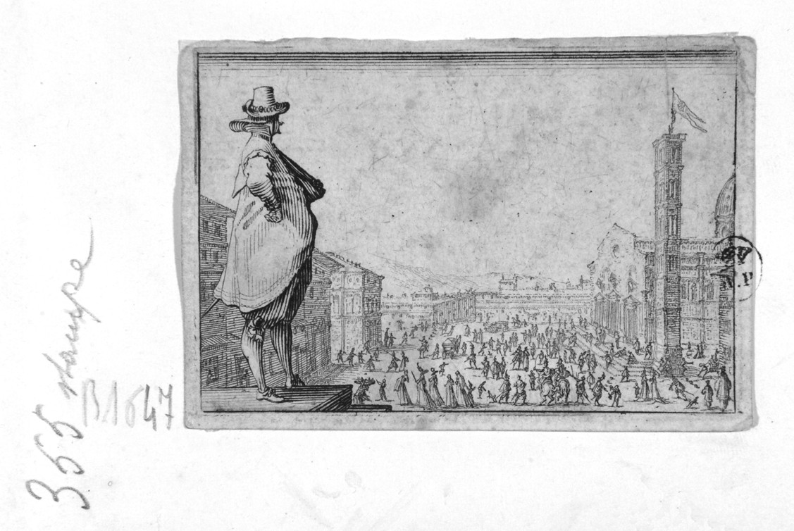 piazza del Duomo a Firenze (stampa) di Callot Jacques (primo quarto sec. XVII)