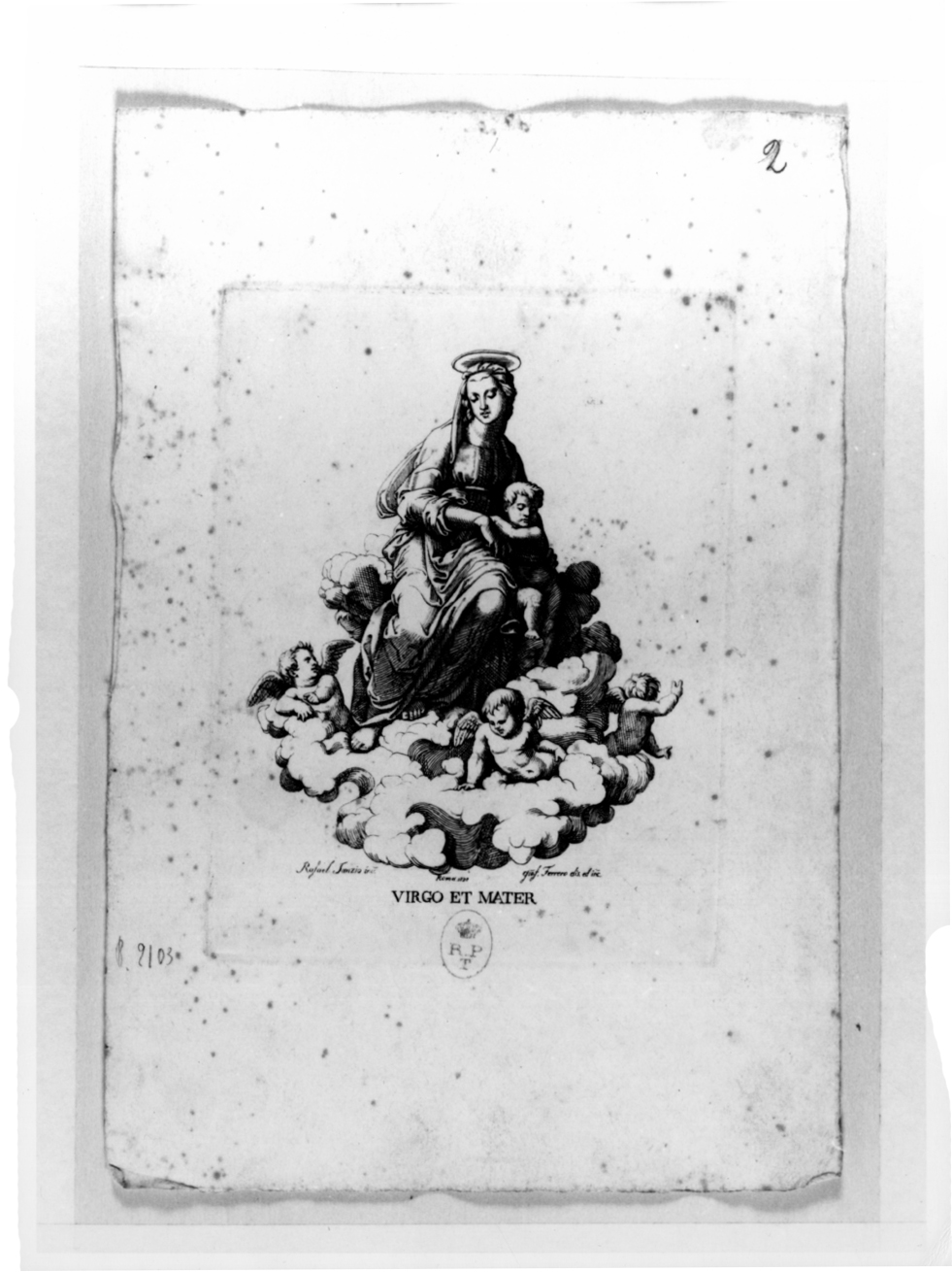 Virgo et Mater, Madonna con Bambino in cielo (stampa, serie) di Ferrero Giovanni Francesco, Sanzio Raffaello (sec. XIX)