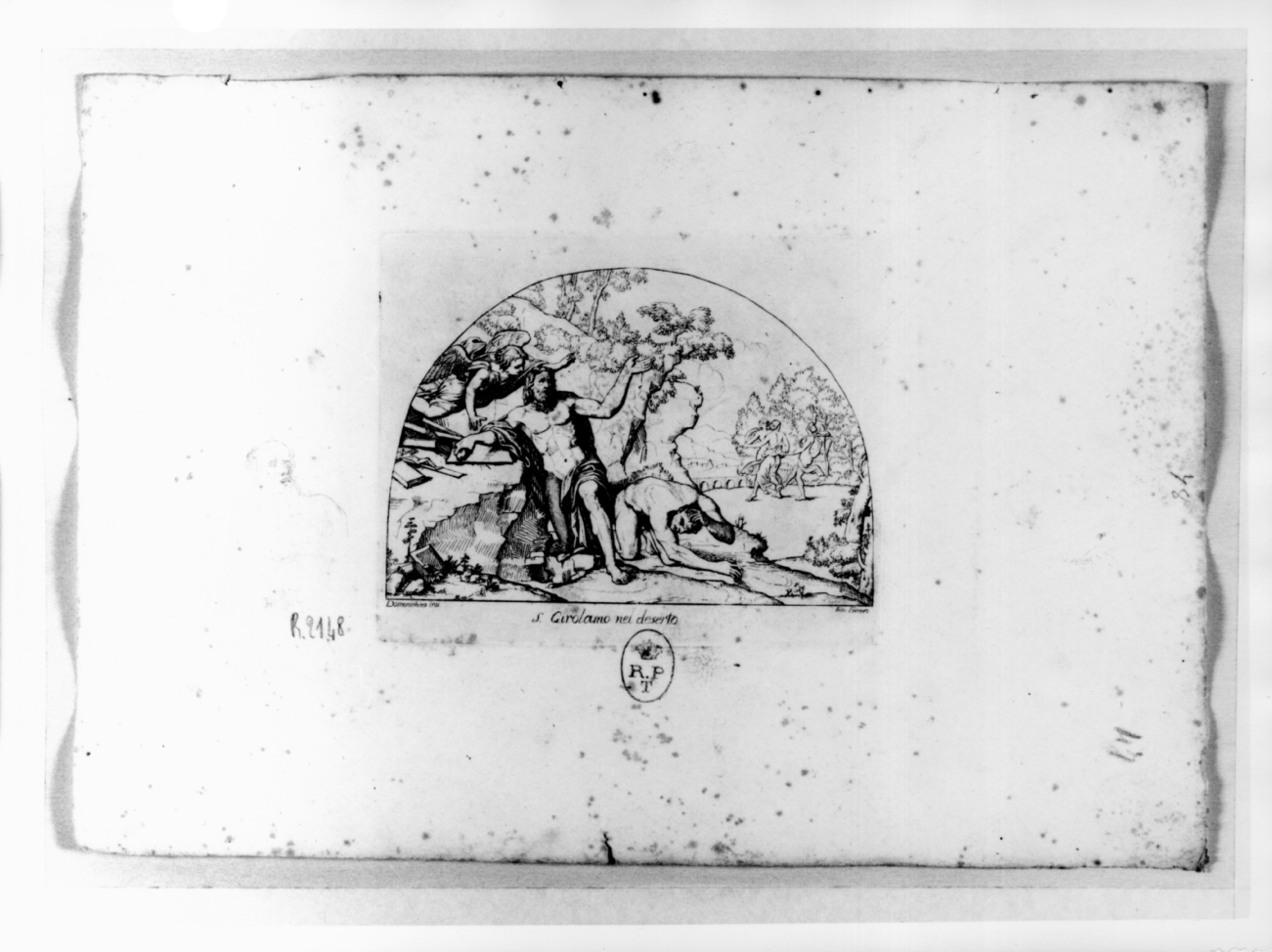 San Girolamo nel deserto (stampa, serie) di Ferrero Giovanni Francesco, Zampieri Domenico detto Domenichino (sec. XIX)