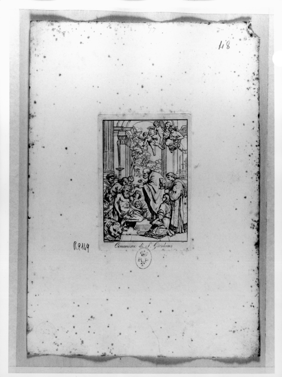 Comunione di San Girolamo, ultima comunione di San Girolamo (stampa, serie) di Ferrero Giovanni Francesco, Zampieri Domenico detto Domenichino (sec. XIX)