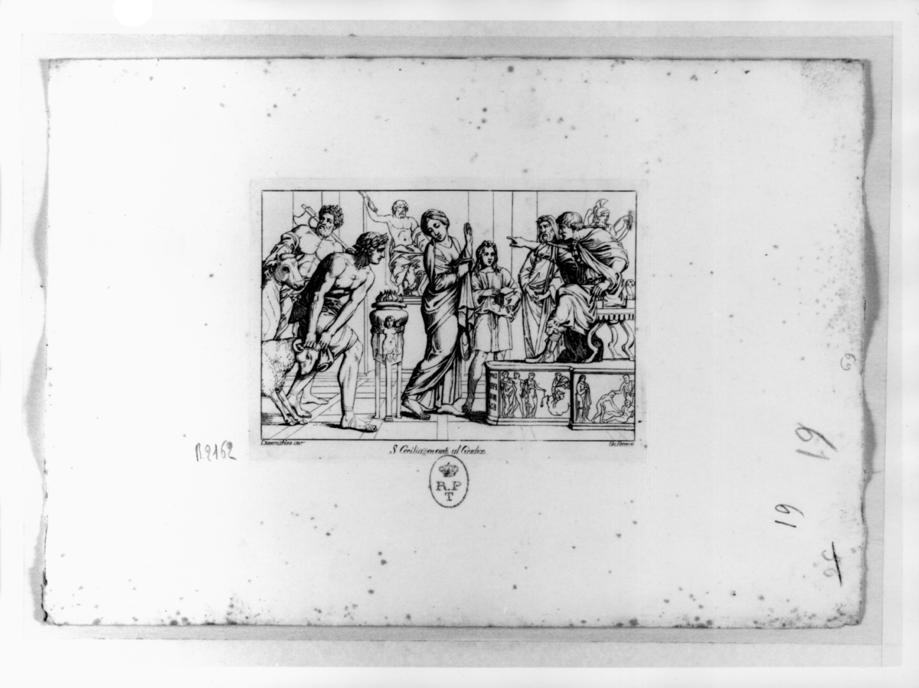 santa Cecilia davanti al giudice (stampa, serie) di Ferrero Giovanni Francesco, Zampieri Domenico detto Domenichino (sec. XIX)