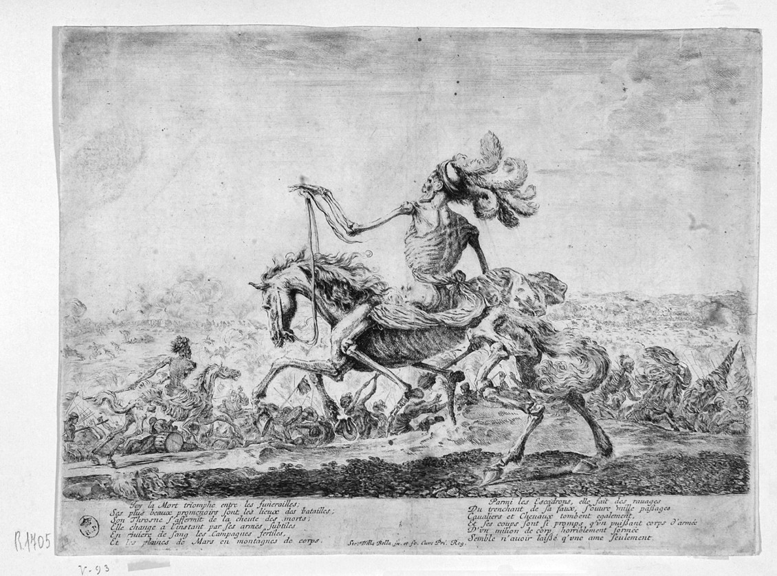 trionfo della Morte sul campo di battaglia (stampa smarginata) di Della Bella Stefano (sec. XVII)