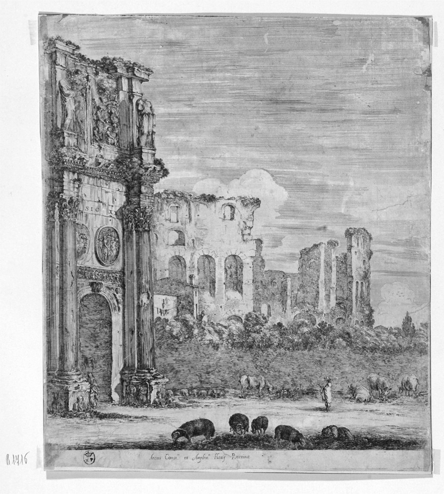 Colosseo e Arco di Costantino (stampa smarginata, serie) di Della Bella Stefano (sec. XVII)