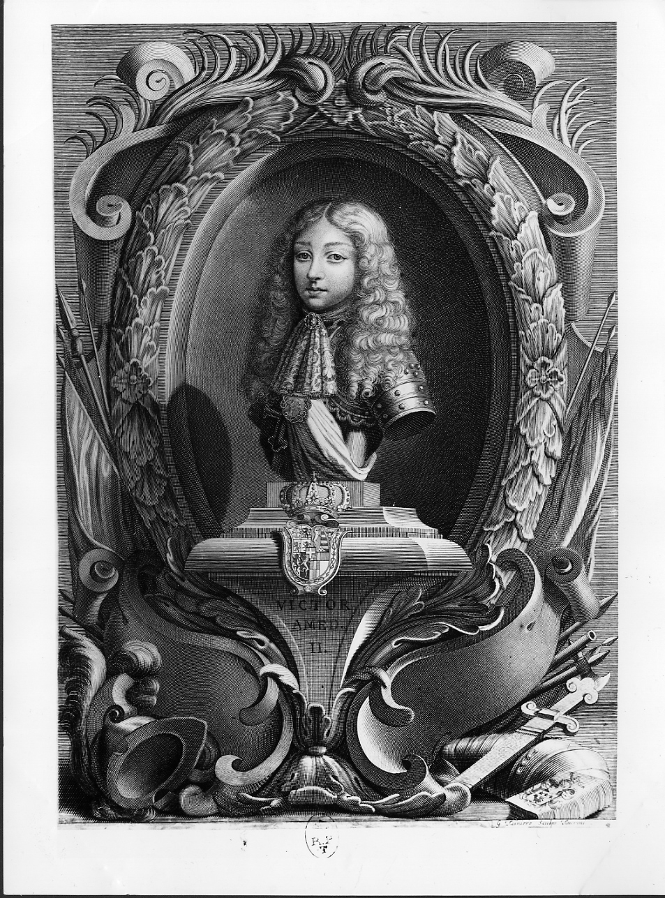 Vittorio Amedeo II, ritratto di Vittorio Amedeo II di Savoia (stampa smarginata) di Tasnière Georges (ultimo quarto sec. XVII)