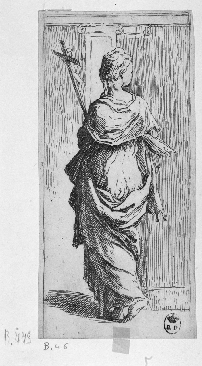 giovane donna che porta un crocefisso (stampa smarginata/ tagliata) di Reni Guido, Mazzola Francesco detto Parmigianino (sec. XVII)