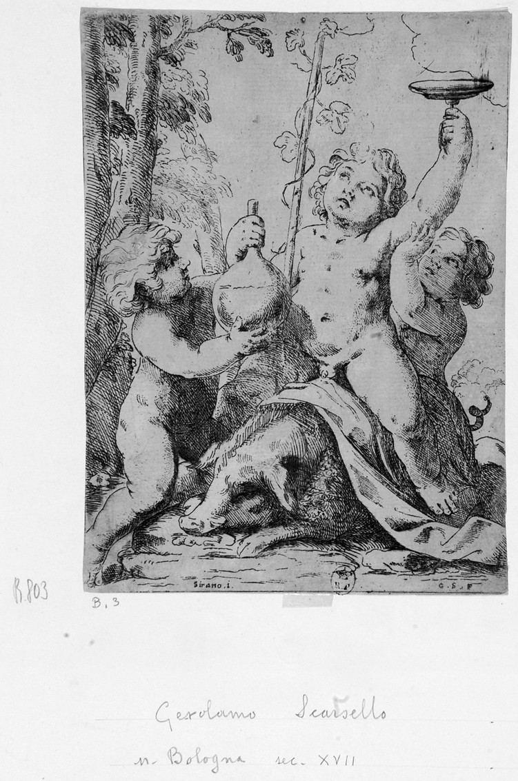 baccanale di putti (stampa smarginata) di Sirani Giovanni Andrea, Scarsella Gerolamo (sec. XVII)