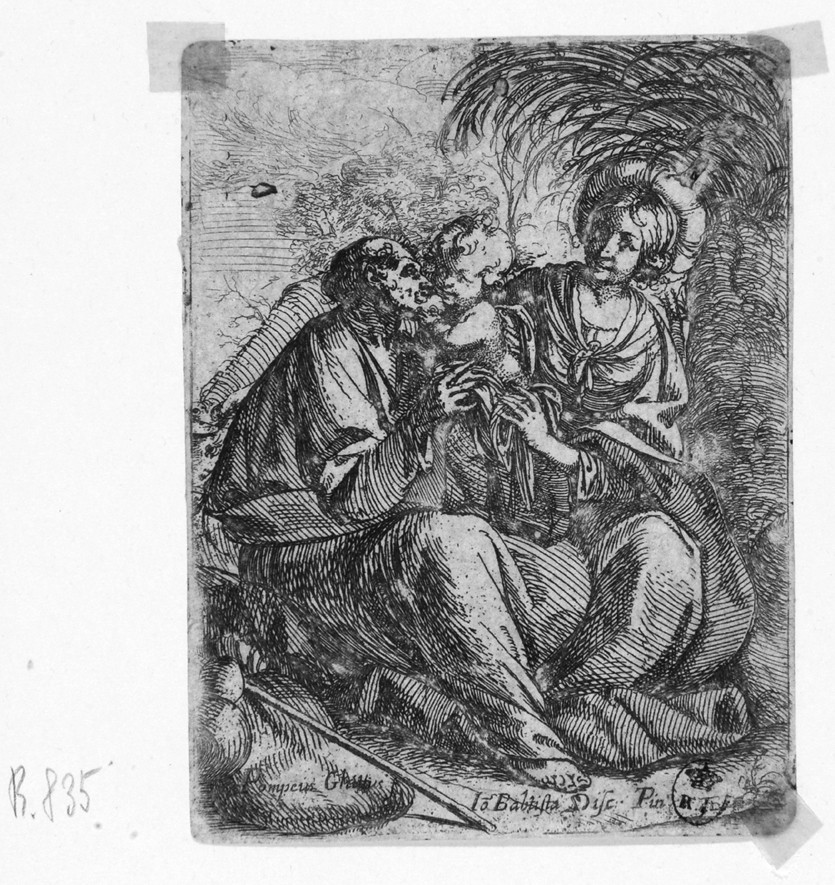 Sacra Famiglia (stampa smarginata) di Discepoli Giovanni Battista detto Zoppo da Lugano, Ghitti Pompeo (seconda metà sec. XVII)