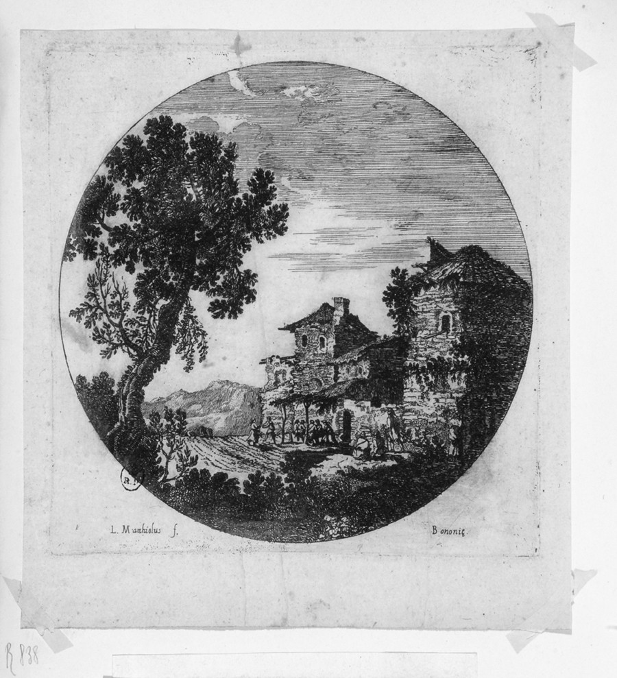 paesaggio con architetture (stampa) di Mattioli Lodovico (sec. XVII)