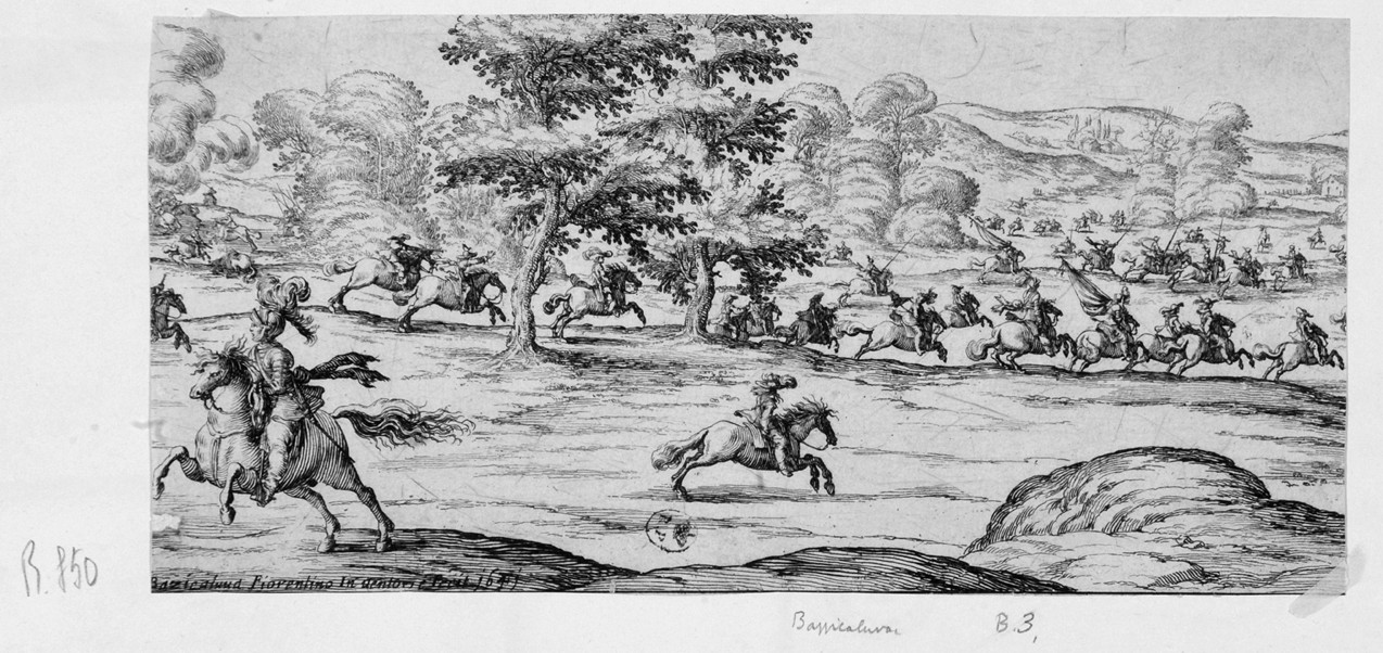 battaglia di cavalleria (stampa smarginata, serie) di Bazzicaluva Ercole (sec. XVII)