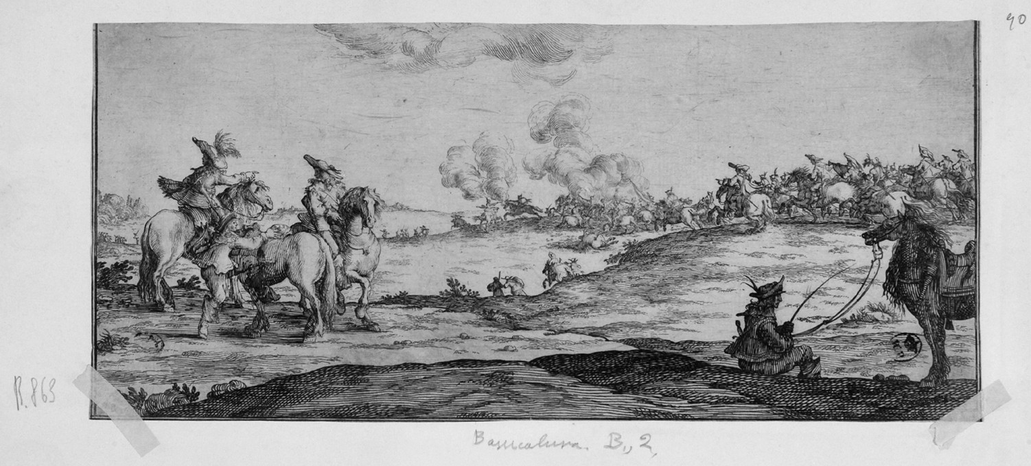 battaglia di cavalleria (stampa smarginata, serie) di Bazzicaluva Ercole (sec. XVII)