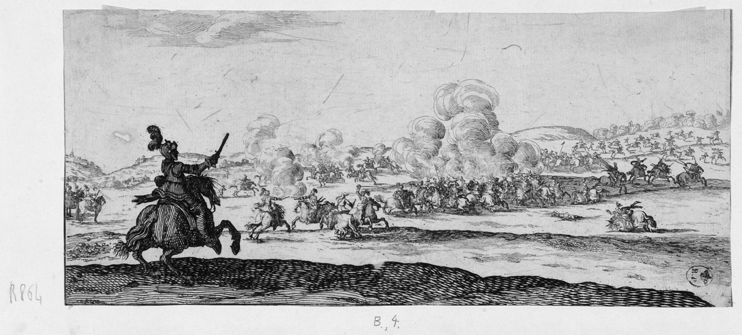 battaglia di cavalleria (stampa smarginata, serie) di Bazzicaluva Ercole (sec. XVII)
