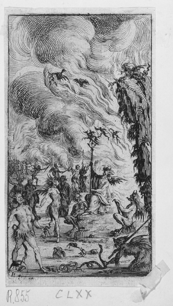 Congresso dei demoni per suscitare nuovi torbidi a Bologna, demoni (stampa smarginata, serie) di Bazzicaluva Ercole (sec. XVII)