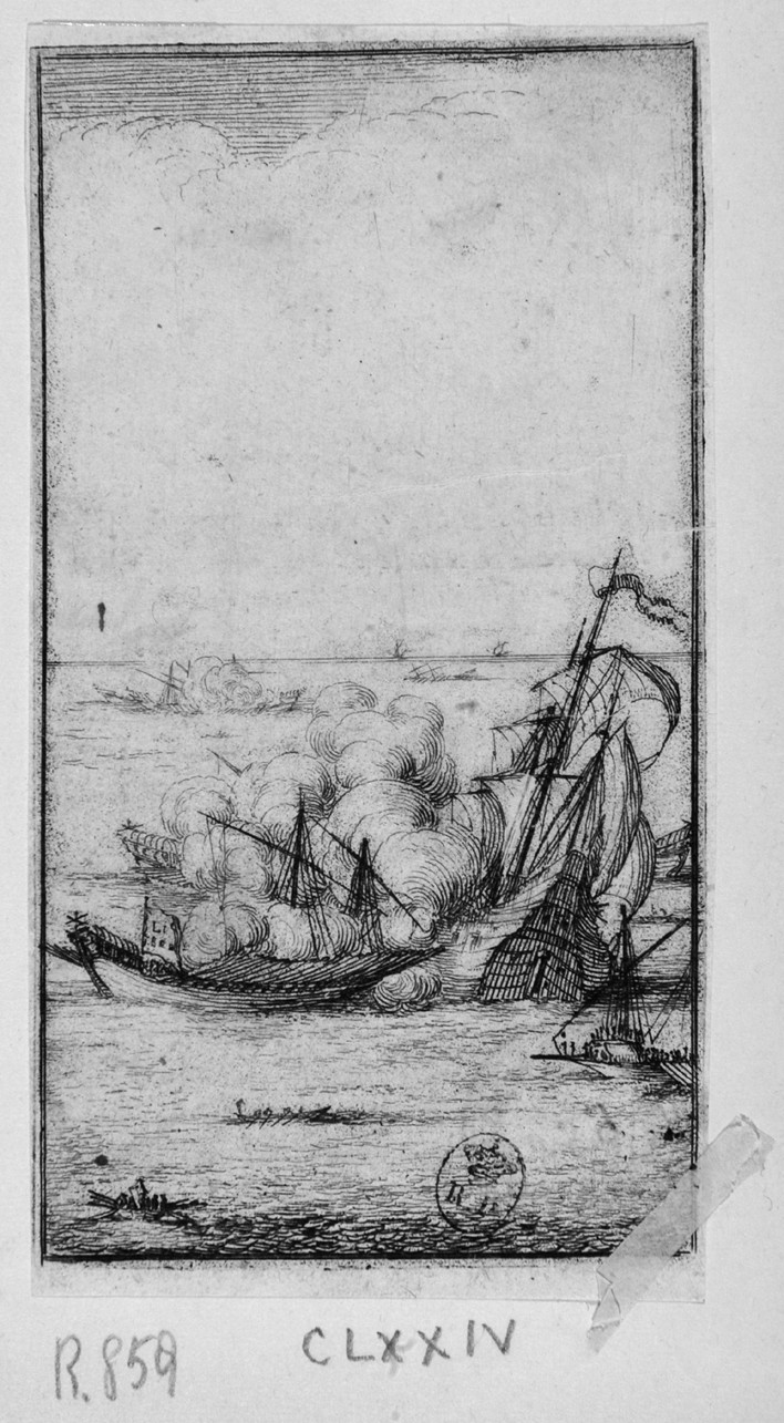 battaglia navale (stampa smarginata, serie) di Bazzicaluva Ercole (sec. XVII)