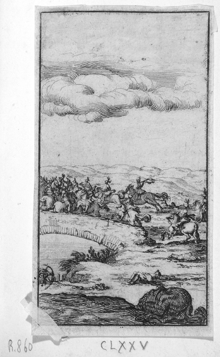 battaglia di cavalleria (stampa smarginata, serie) di Bazzicaluva Ercole (sec. XVII)