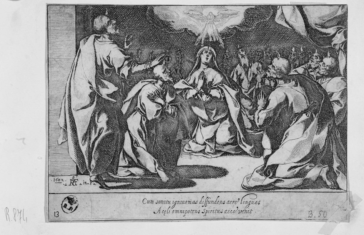 Pentecoste (stampa smarginata, serie) di Schiaminossi Raffaello (sec. XVII)