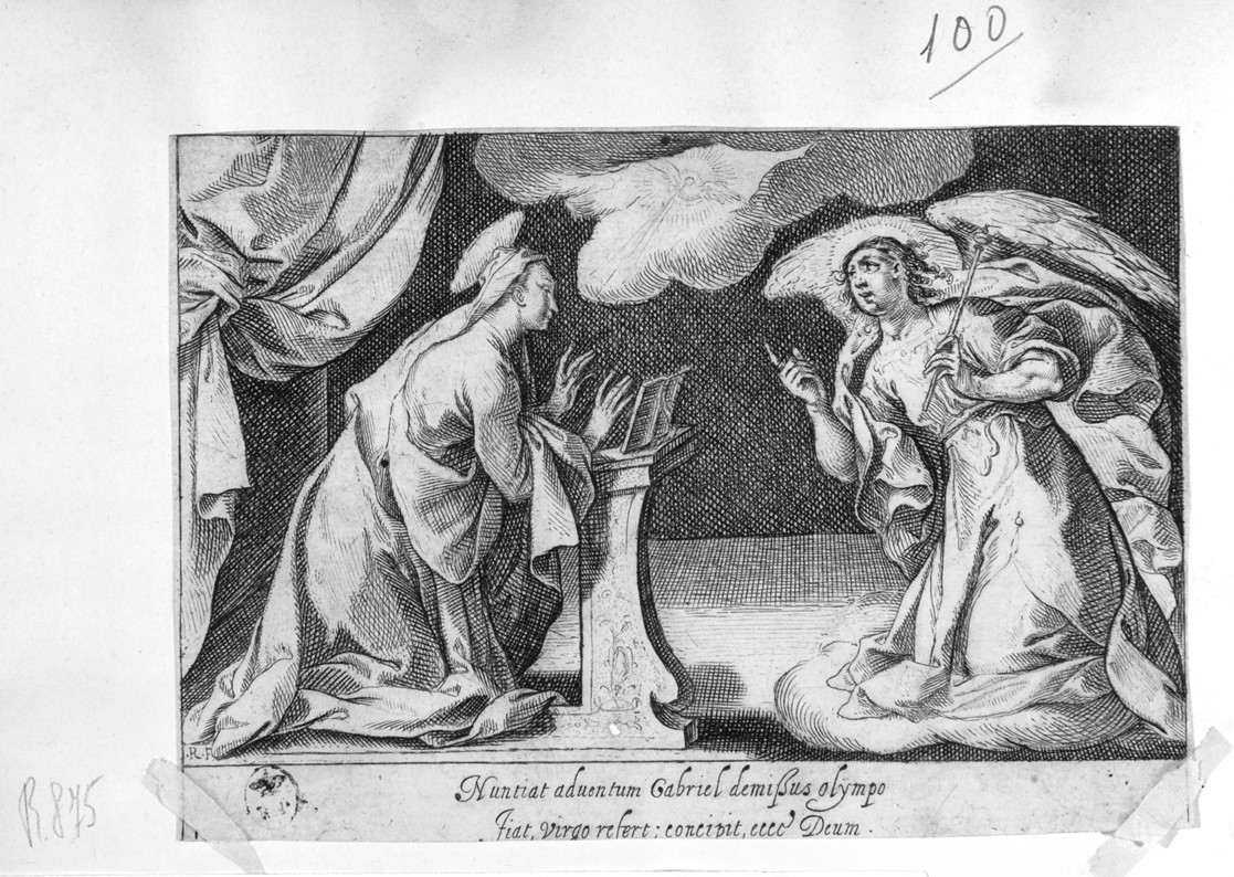 Annunciazione (stampa smarginata, serie) di Schiaminossi Raffaello (sec. XVII)