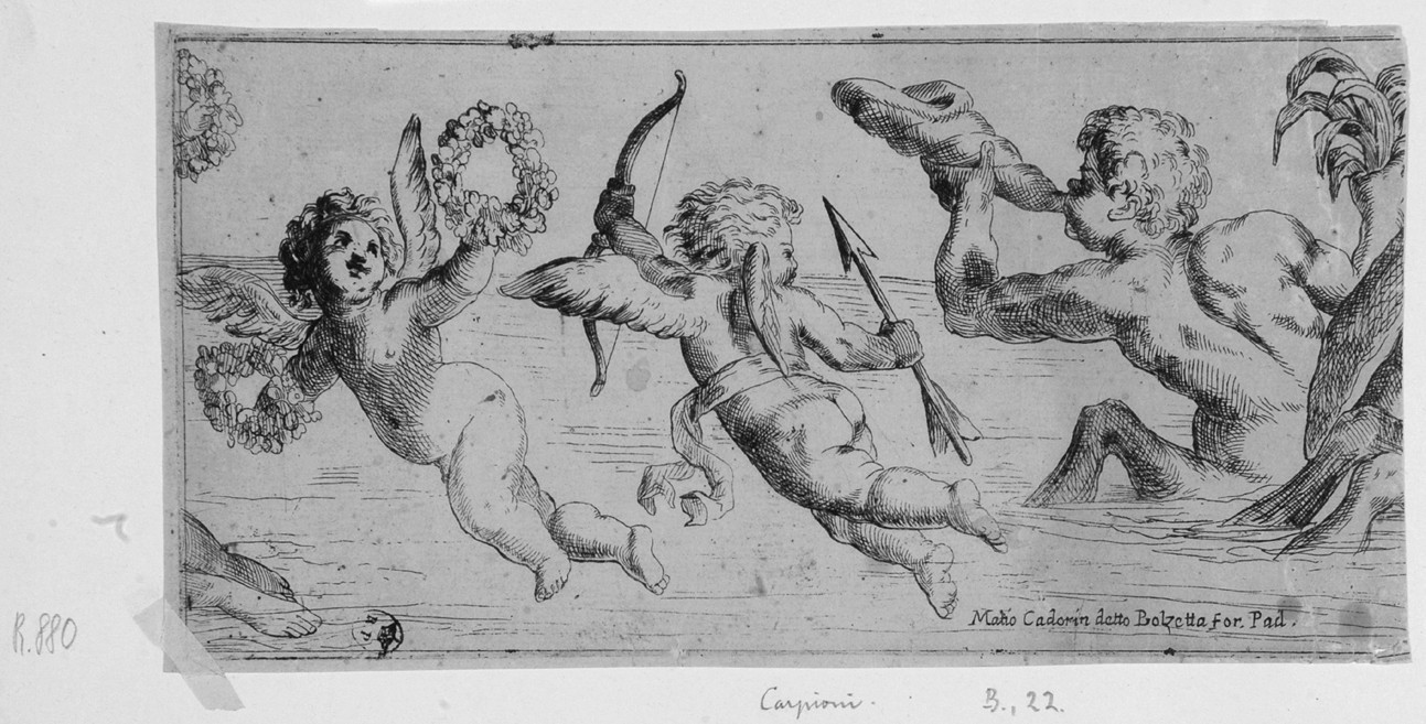 Cupido e centauro (stampa smarginata/ tagliata) di Carpioni Giulio (metà sec. XVII)