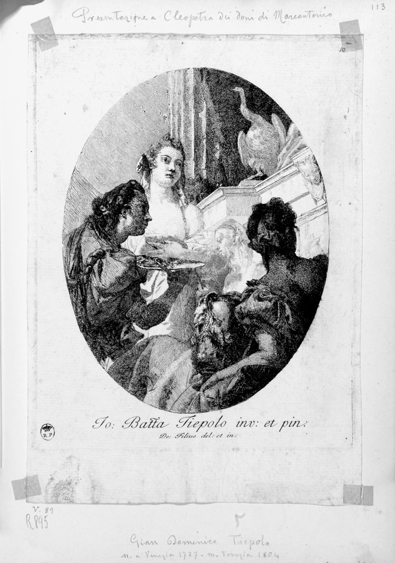 Cleopatra riceve i doni di Marcantonio (stampa) di Tiepolo Giovanni Battista, Tiepolo Gian Domenico (sec. XVIII)