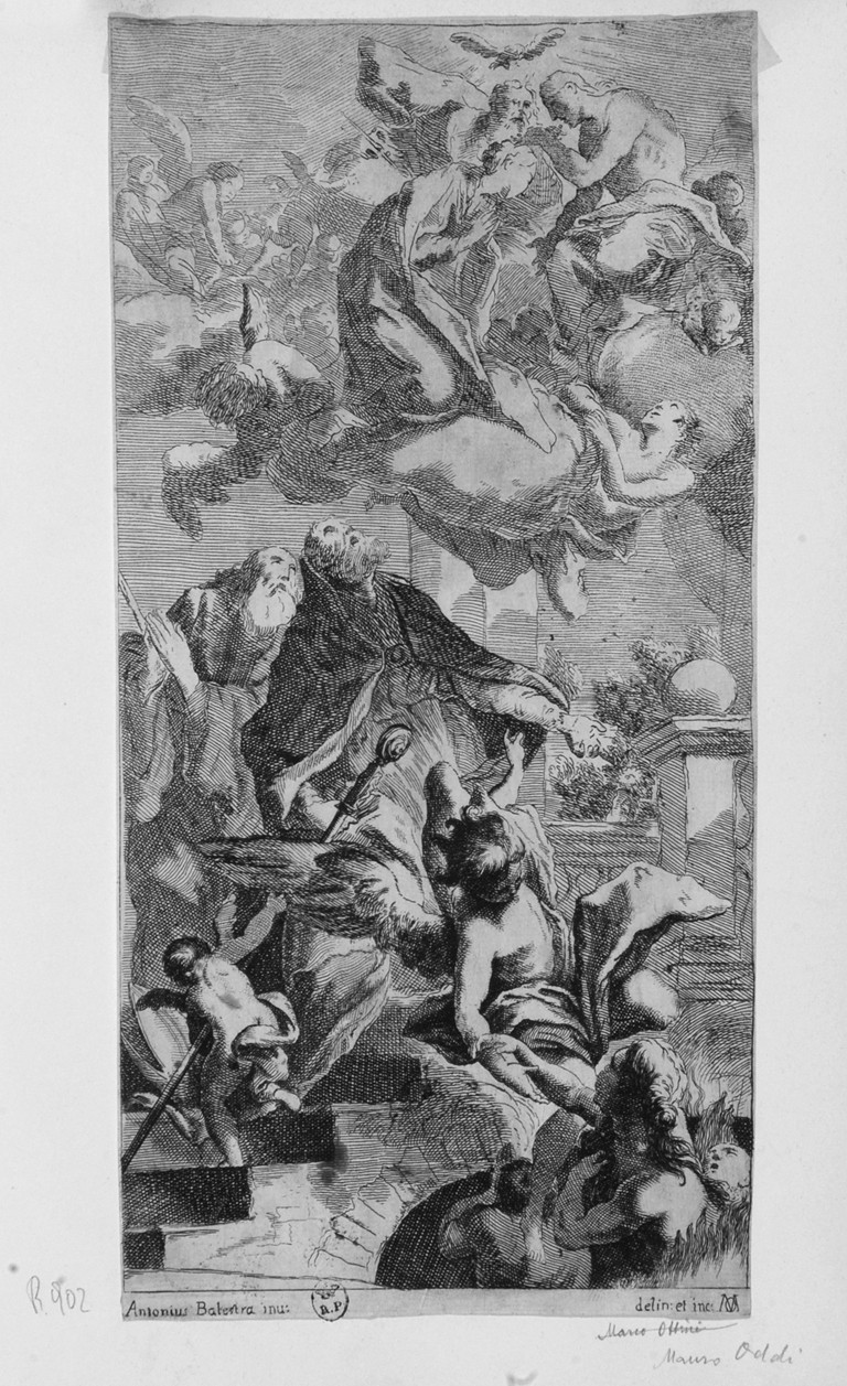 Madonna del Carmine libera le anime (stampa smarginata) di Balestra Antonio, Oddi Mauro (seconda metà sec. XVII)