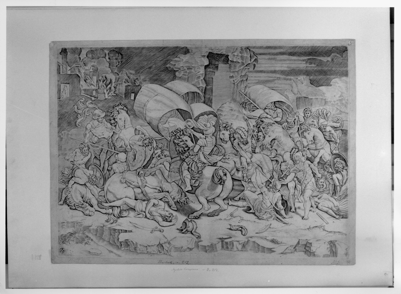Scipione Africano Maggiore assedia Cartagine (stampa) di De Musi Agostino (attribuito) (sec. XVI)