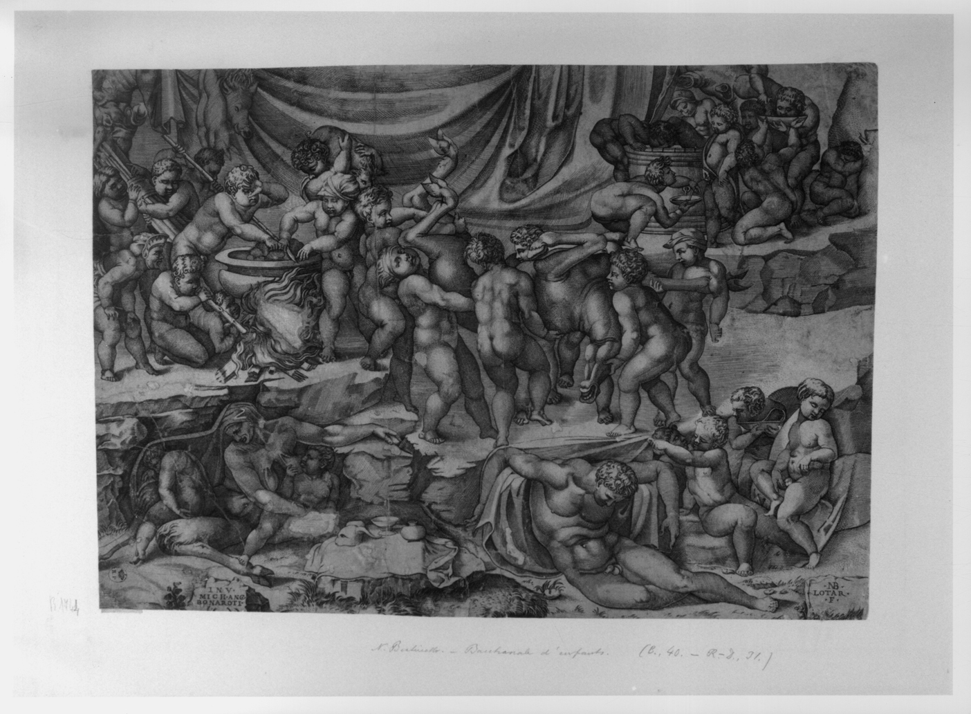 baccanale di putti (stampa) di Buonarroti Michelangelo, Beatrizet Nicolas (metà sec. XVI)