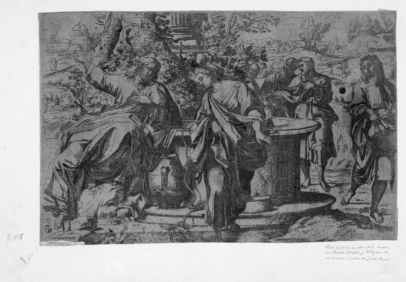 Cristo e la samaritana al pozzo (stampa smarginata) di Carracci Annibale, Reni Guido (attribuito) (sec. XVII)