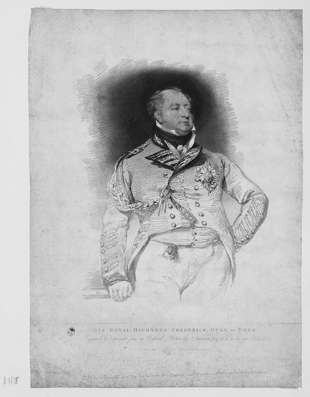 His Royal Higness Frederick, Duke of York, ritratto di Frederick, duca di York (stampa) di Wright John, Jackson John (sec. XIX)