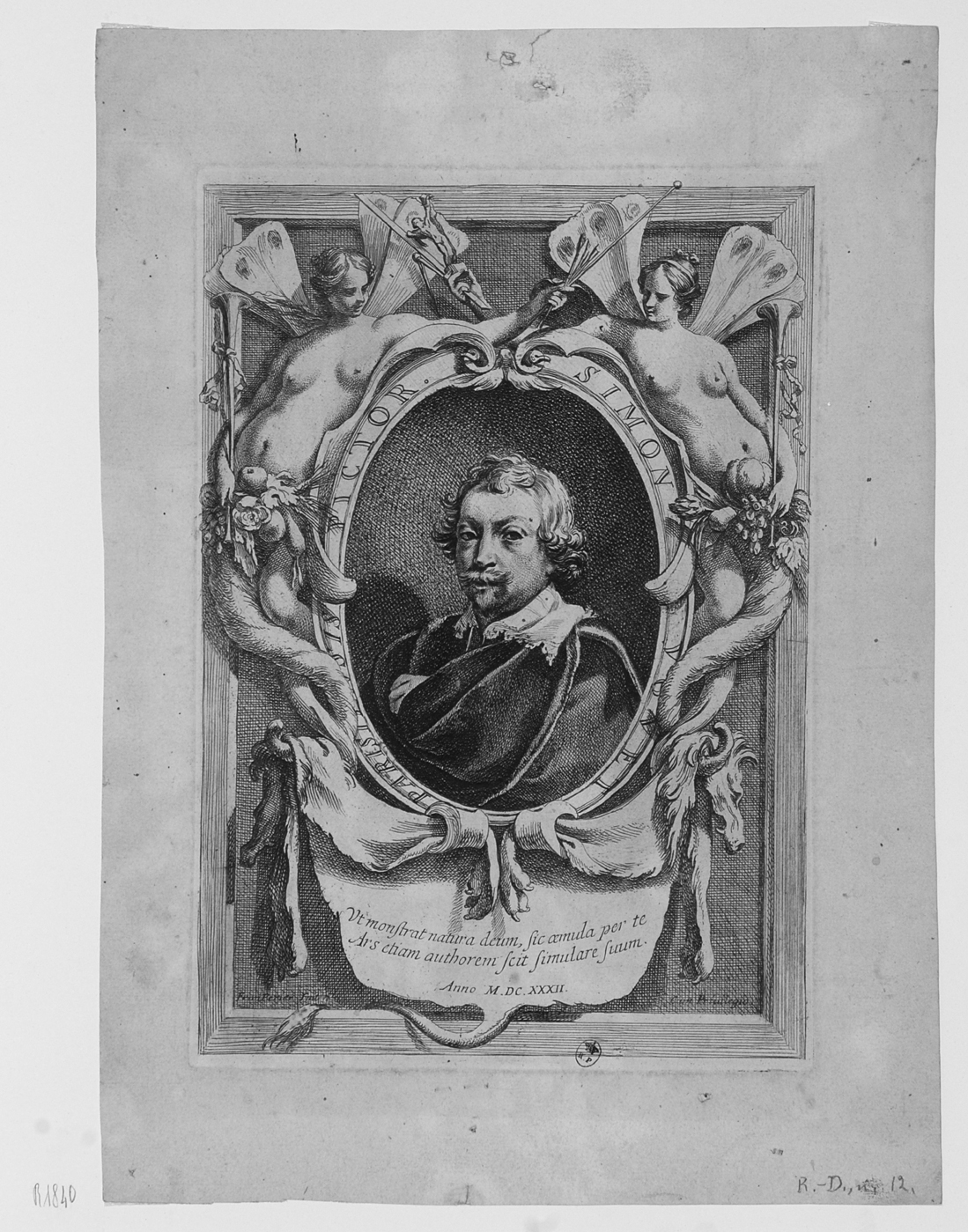 Simon Vouet parisiensis pictor, ritratto di Simon Vouet (stampa) di Perrier François (sec. XVII)