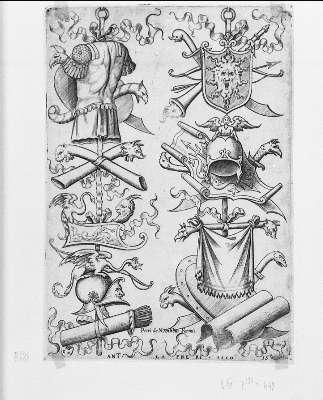 trofei di armi (stampa smarginata, serie) di Vico Enea (metà sec. XVI)