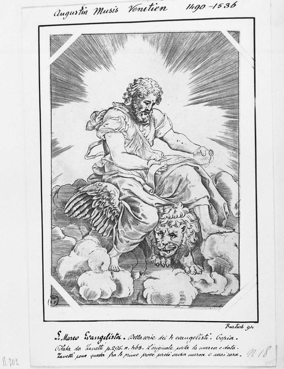 San Marco Evangelista (stampa smarginata) di De Musi Agostino, Pippi Giulio detto Giulio Romano (primo quarto sec. XVI)