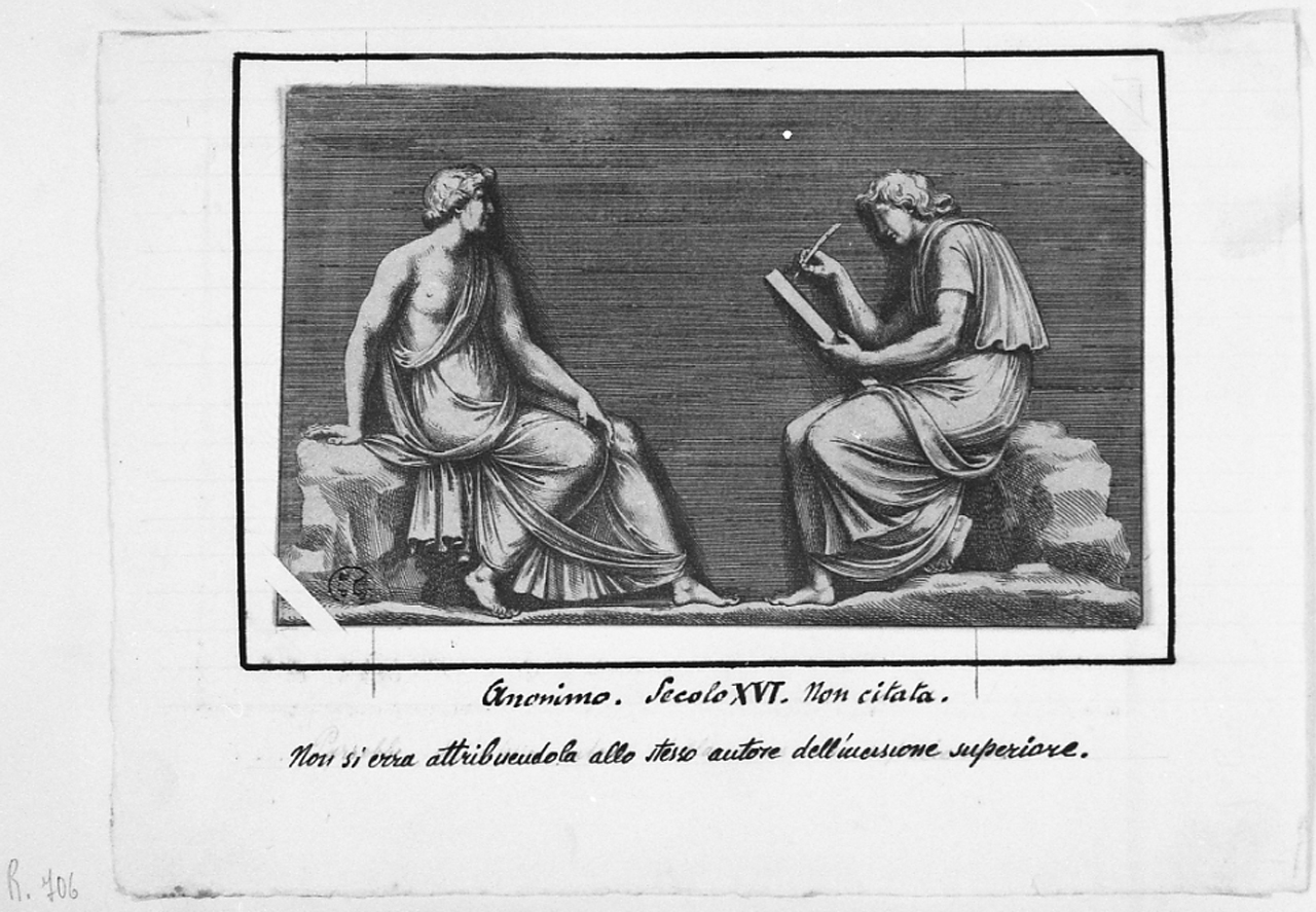 due figure maschili sedute (stampa smarginata, serie) di Sanzio Raffaello, Bartoli Pietro Santi (seconda metà sec. XVII)