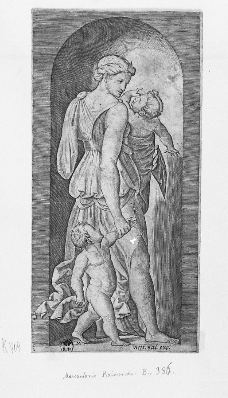 Carità (stampa smarginata) di Raimondi Marcantonio, Sanzio Raffaello (prima metà sec. XVI)