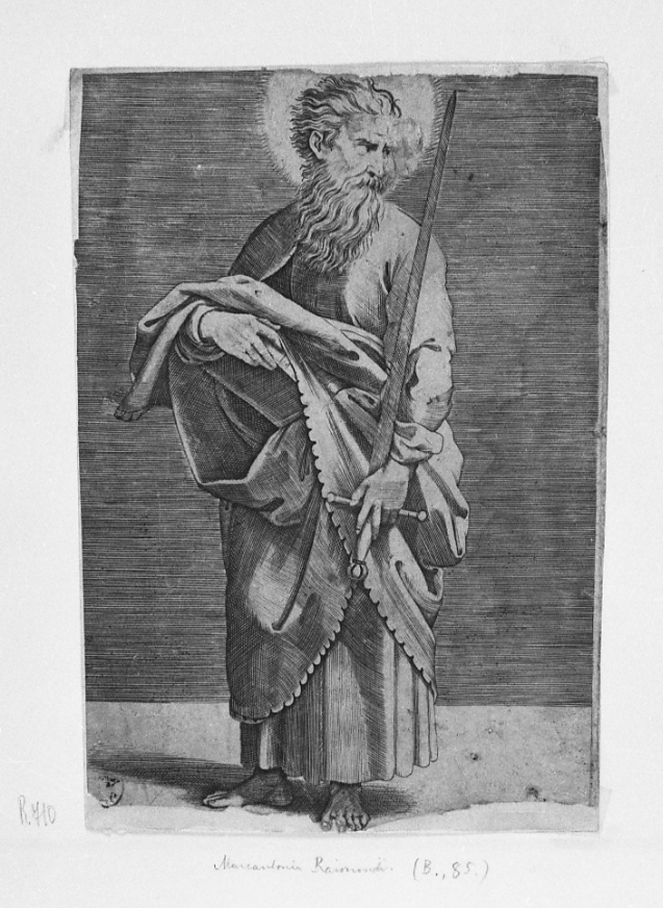 San Paolo (stampa smarginata/ tagliata) di Dente Marco detto Marco da Ravenna, Sanzio Raffaello (prima metà sec. XVI)