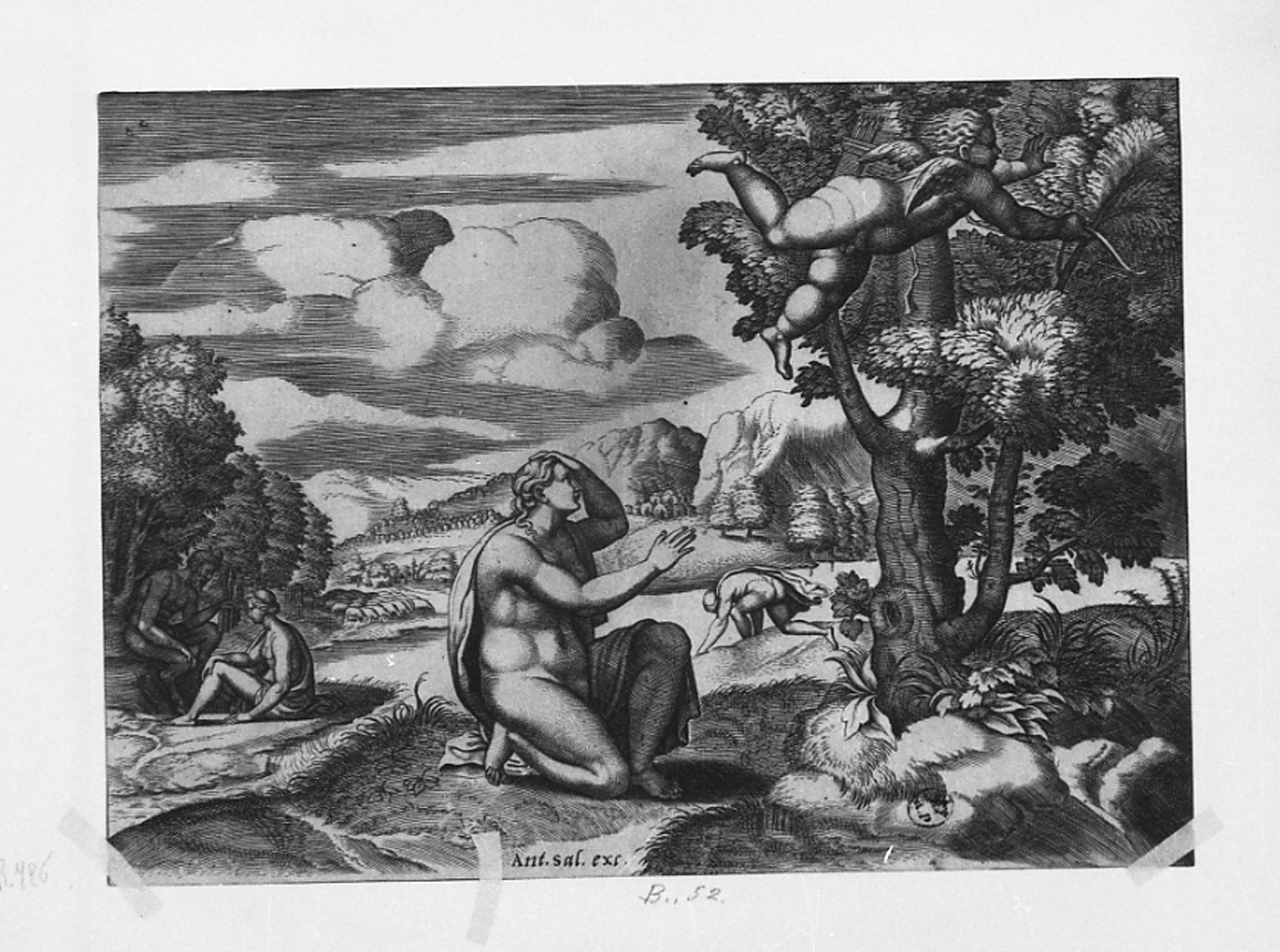 Cupido abbandona Psiche (stampa tagliata, serie) di Coxie Michele, Daddi Bernardo detto il Maestro del Dado (prima metà sec. XVI)