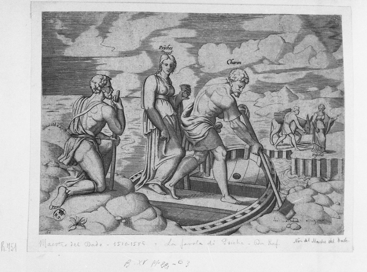 Psiche sale sulla barca di Caronte (stampa tagliata, serie) di Coxie Michele, Daddi Bernardo detto il Maestro del Dado (prima metà sec. XVI)
