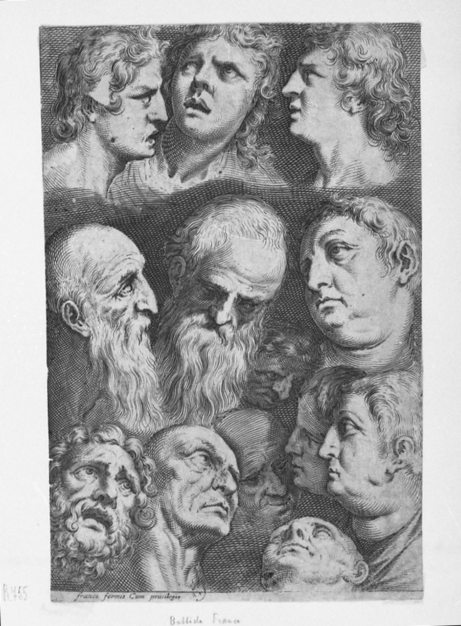 teste maschili (stampa smarginata) di Franco Battista, detto il Semolei (sec. XVI)