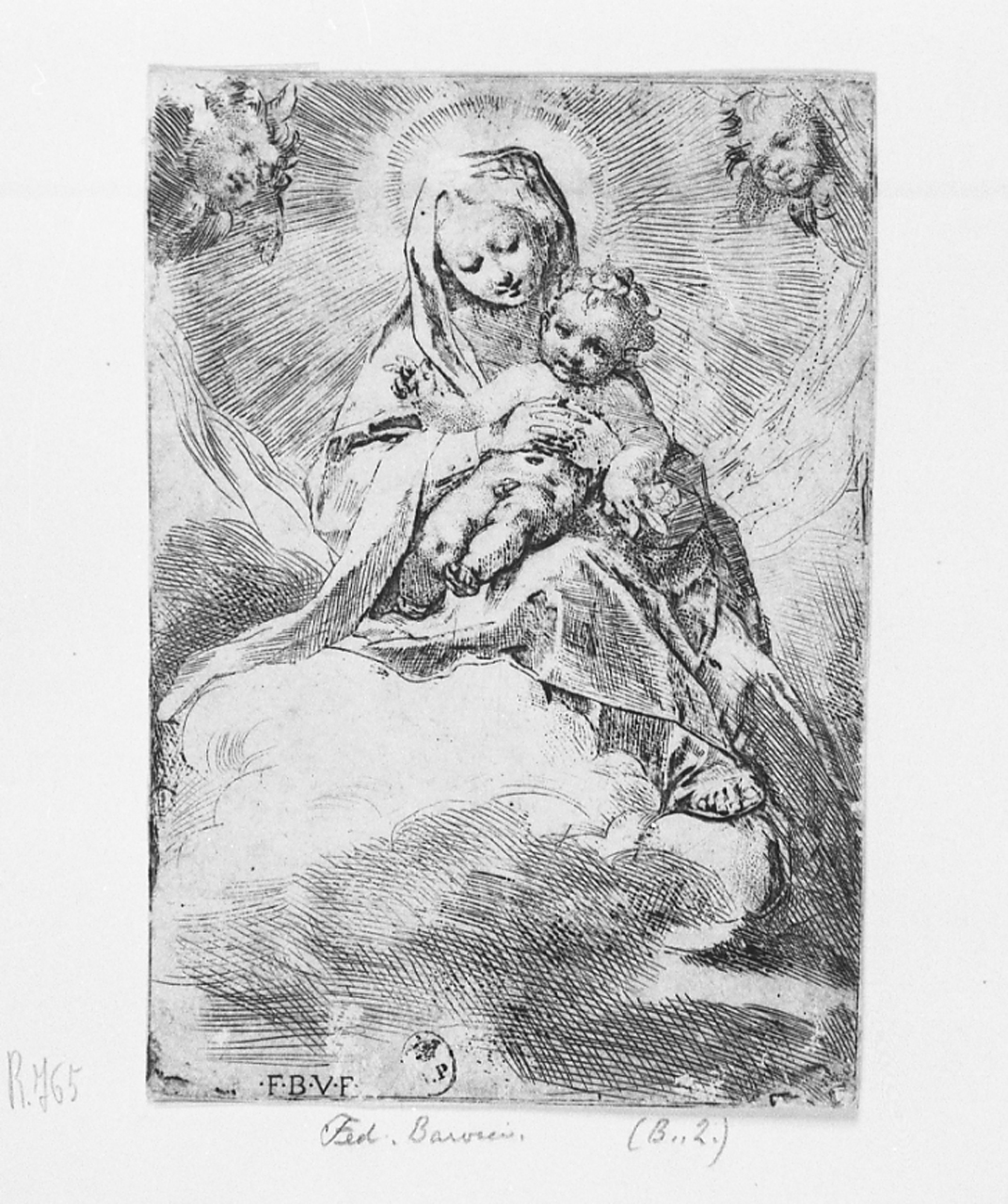 Madonna con Bambino sulle nuvole (stampa smarginata) di Fiori Federico detto Federico Barocci (ultimo quarto sec. XVI)