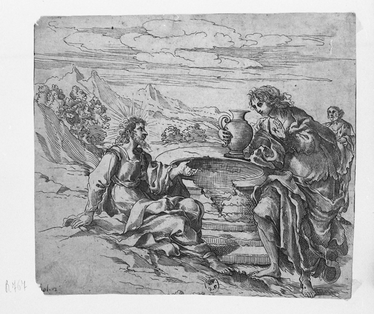 Cristo e la samaritana al pozzo (stampa smarginata) - ambito Italia centrale (prima metà sec. XVII)