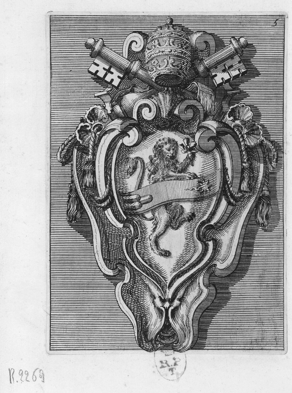stemma papale di Sisto V (stampa, serie) di Juvarra Filippo, Fontana Giovanni (sec. XVIII)
