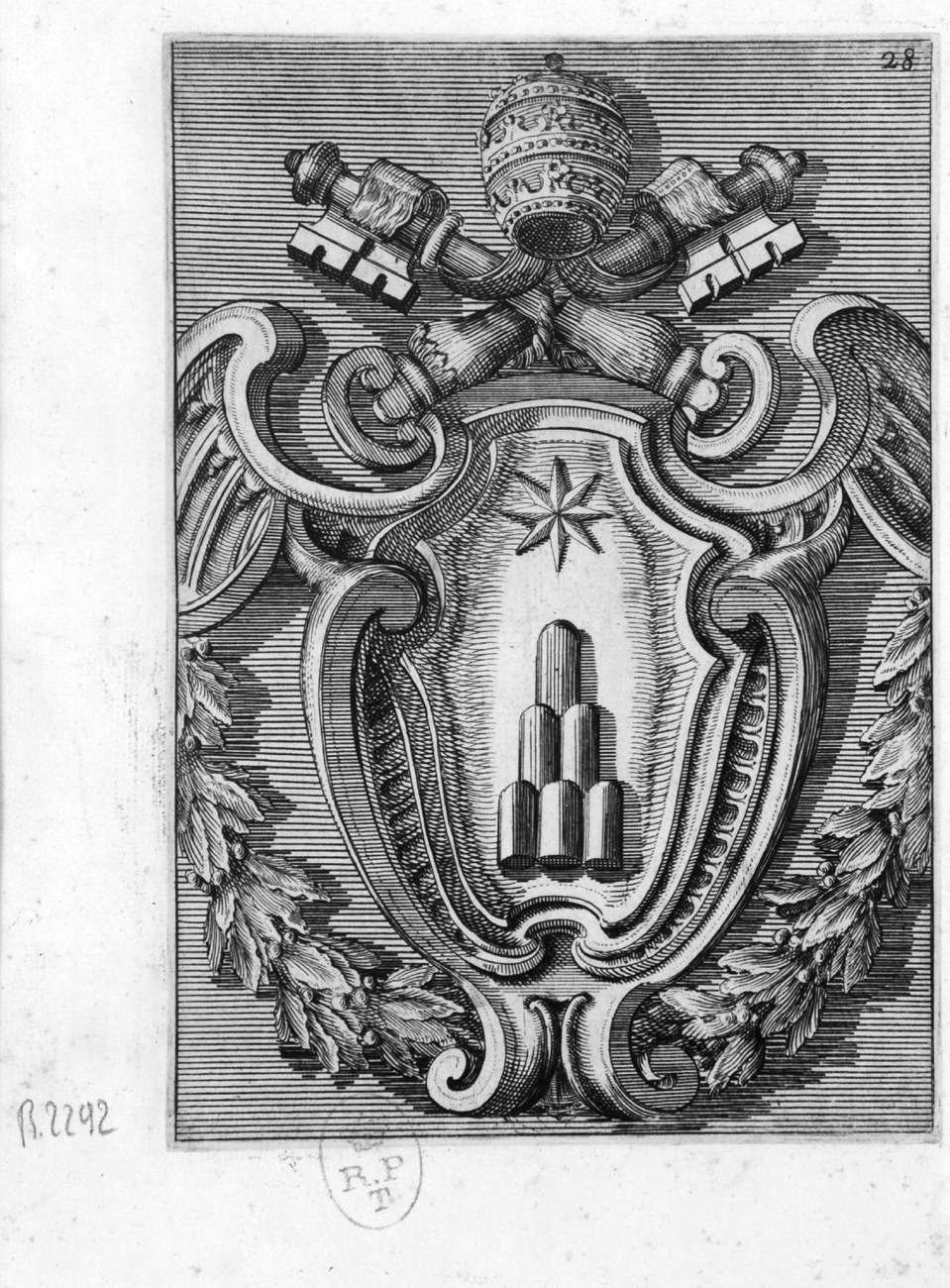 stemma papale di Alessandro VII (stampa, serie) di Juvarra Filippo, Borromini Francesco (sec. XVIII)
