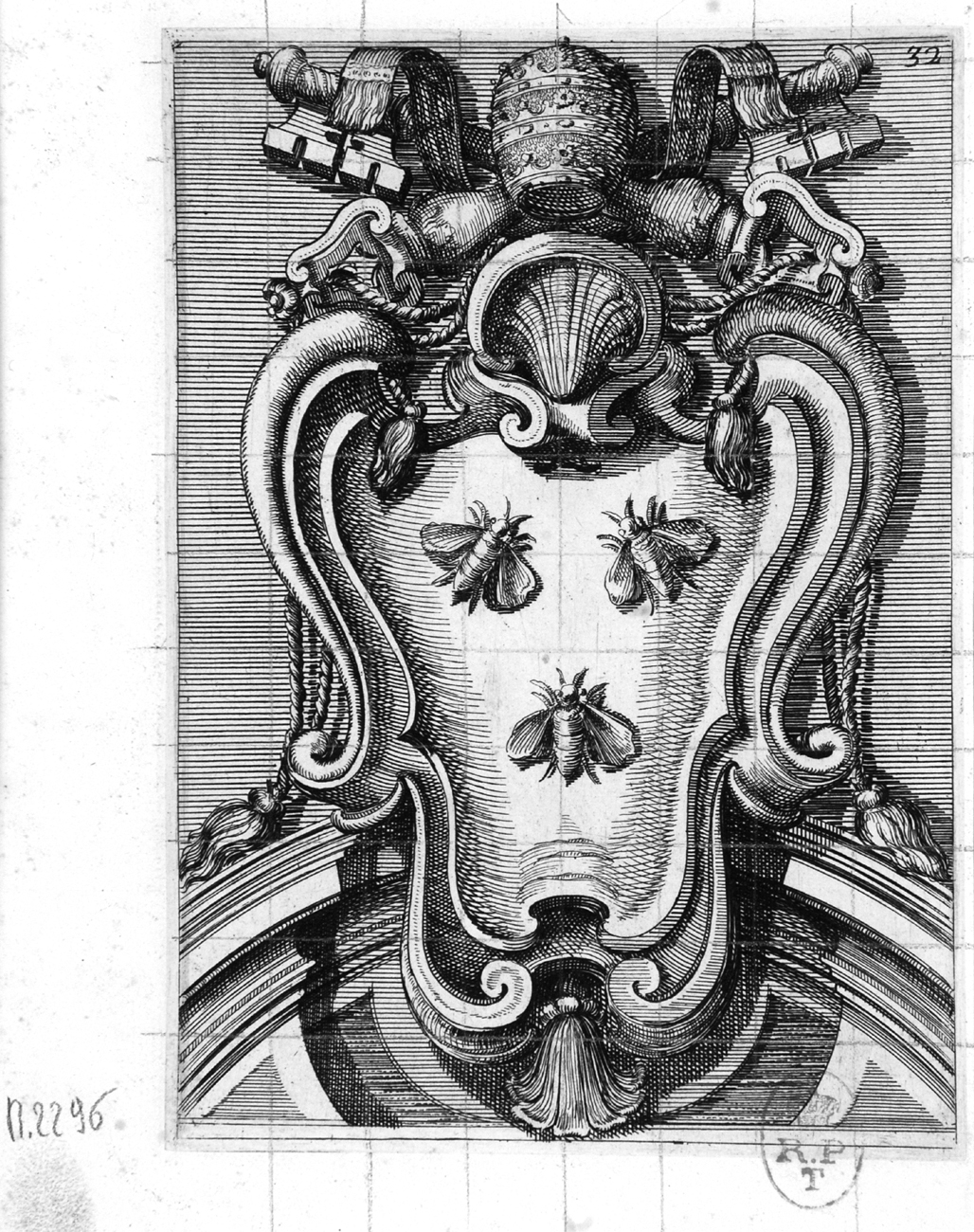 stemma papale di Urbano VIII (stampa, serie) di Juvarra Filippo, Berrettini Pietro detto Pietro da Cortona (sec. XVIII)