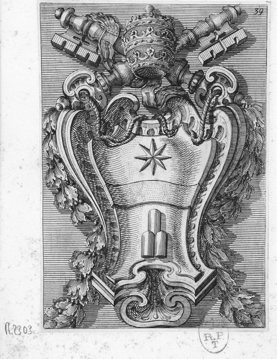 stemma papale di Clemente XI (stampa, serie) di Juvarra Filippo, Fontana Francesco (sec. XVIII)