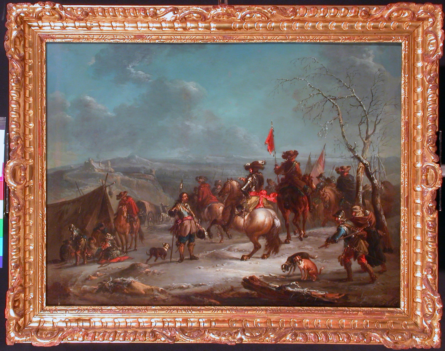 Scena di riposo dopo la battaglia, Militari in riposo (dipinto - Olio su rame, coppia) di August Querfurt (attribuito) - ambito austriaco (sec. XVIII)
