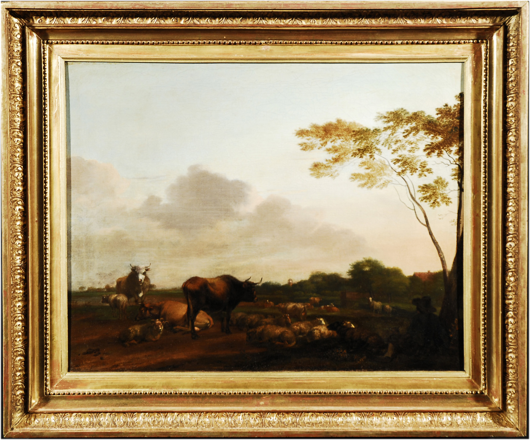 Mandria al pascolo, Animali al pascolo in riposo (dipinto - olio su tela, coppia) di Zuccarelli Francesco (maniera) - ambito italiano (sec. XVIII)